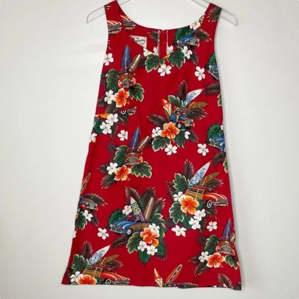Hilo Hattie Knee Length A-line Dress Vintage Car Surfboard Print Size 10